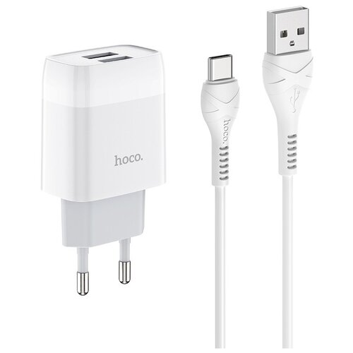 фото Сетевое зарядное устройство 2xusb с кабелем micro usb hoco c73a glorious - белое