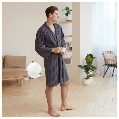 Халат вафельный мужской удлиненный Этель Boho размер 58-60 цвет тёмно-серый 100 хлопок 290 гм2 6357₽