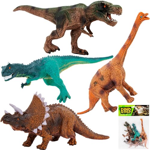 Игровой набор Фигурки животных динозавры DINO WORLD 4 штуки 9916 TONGDE большой набор фигурок динозавров dino land 48 динозавров 100 предметов