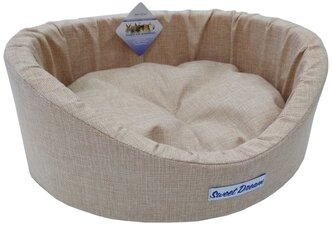 Лежак для собак и кошек Бобровый Дворик овальный с бортиком Сладкий сон №3 55х43х16 см светло-бежевый