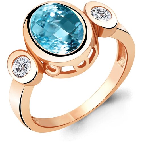 фото Кольцо из золочёного серебра aquamarine а6917188а-п с фианитом и турмалином, размер 19 diamant-online