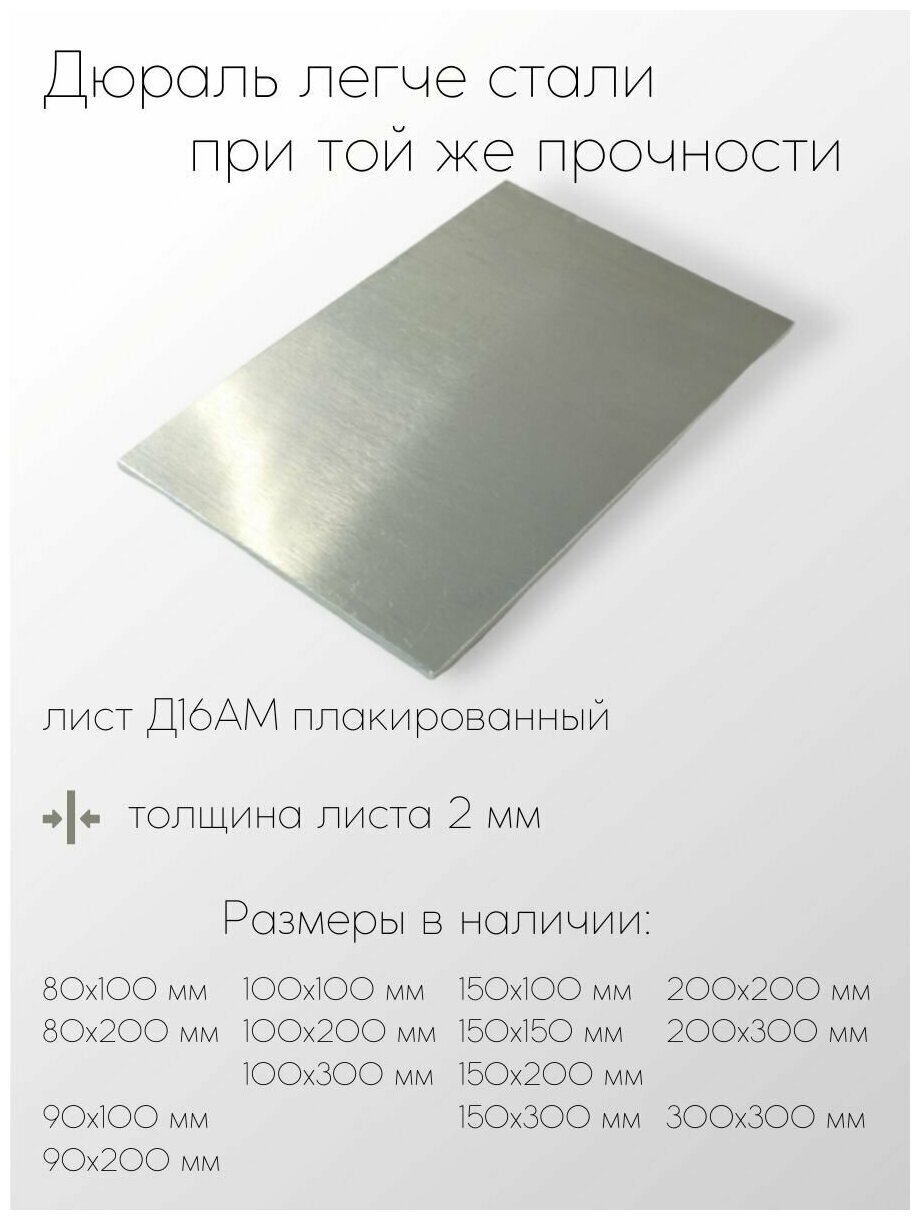 Алюминий (дюраль) Д16АМ лист толщина 2 мм 2x150x150 мм