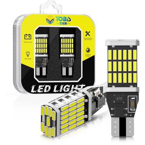 Светодиодная лампа для авто W16W T15, 12V, задний ход, габариты, 2 штуки, с обманкой, би полярная