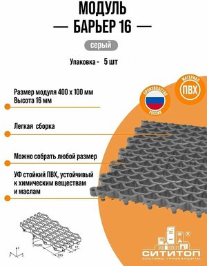 Модульное покрытие СитиТоп "Сити Барьер 16", серый, упаковка - 5 штук