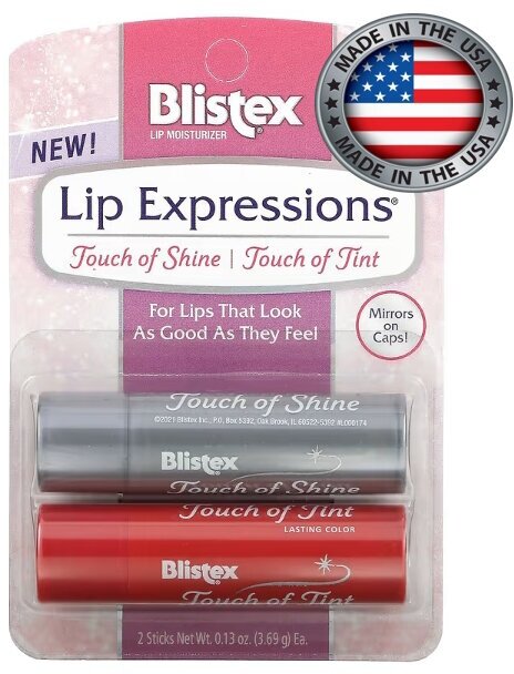 Blistex, Lip Expressions, Увлажняющий крем для губ, блеск / оттенок, 2 палочки (3,69 г) каждая