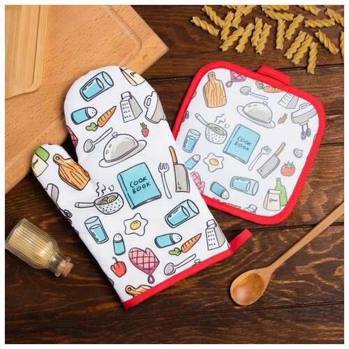 Кухонный набор Доляна Cook book прихватка 1717 см рукавица 2616 см100 пэ 636₽