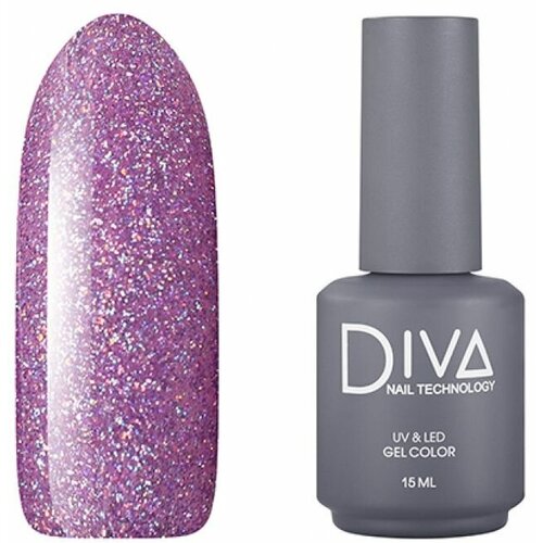 diva nail technology гель лак 040 Гель лак для ногтей с блестками Diva Nail Technology плотный, светлый, сиреневый, 15 мл
