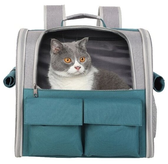 Рюкзак-тележка для путешествий с животными ZooWell Travel серая с зеленым Comfort - фотография № 18