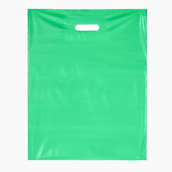 Пакет полиэтиленовый с вырубной ручкой, зеленый 40-50 См, 60 мкм (комплект из 100 шт) - фотография № 1