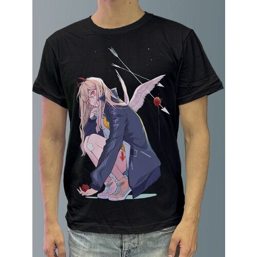 фото Футболка мужская черная из хлопка с dtf рисунком аниме chainsaw man - 1166 будь на стиле