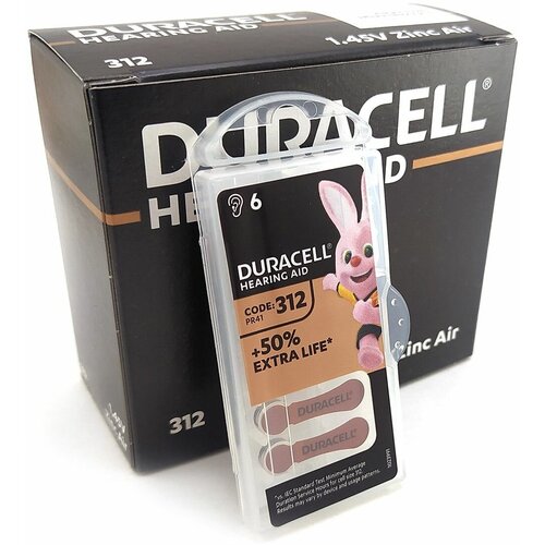 Батарейки (24шт) для слуховых аппаратов DURACELL ZA312 (PR41) 1.45В