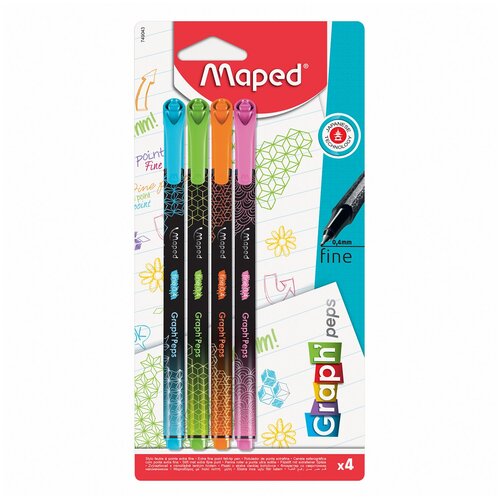 Купить Maped Набор капиллярных ручек Graph Peps неоновые цвета, 0.4 мм (749043), 4 шт.