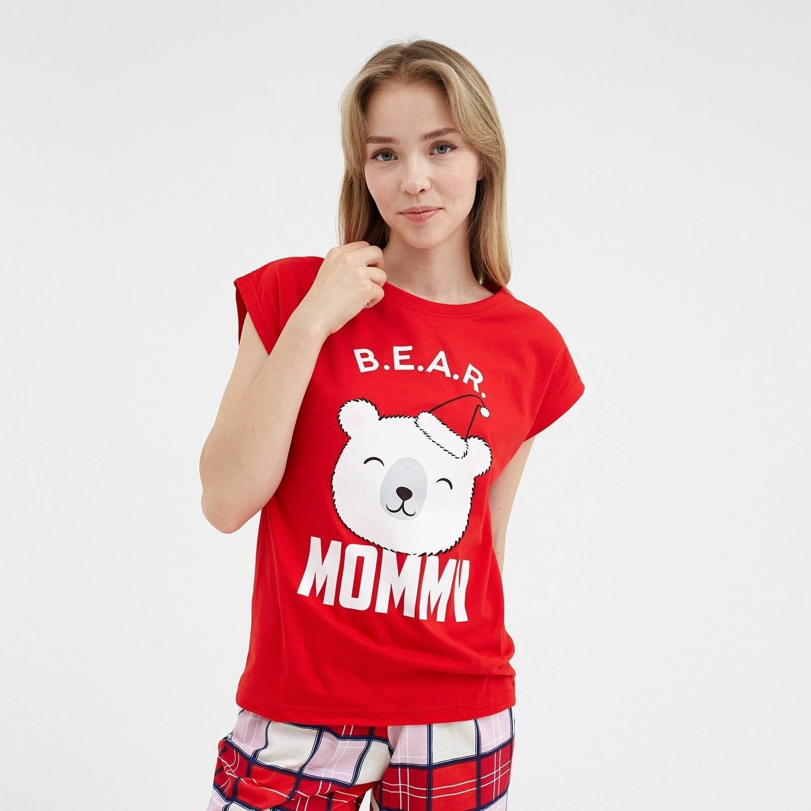 Пижама новогодняя женская KAFTAN "Bear", цвет красный, размер 48-50 - фотография № 3