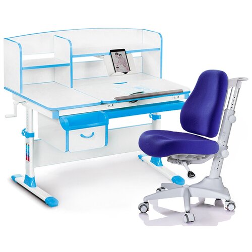 фото Комплект mealux стол + стул evo-50 (y-528) 120x70 см белый/голубой/синий