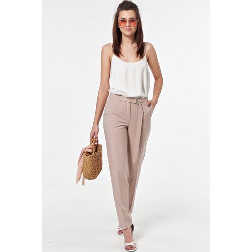 фото Брюки женские fly костюмная ткань клетка на бежевом 44р.