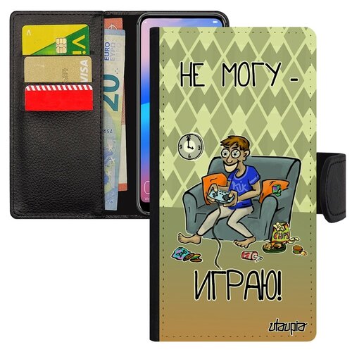 фото Чехол-книжка на телефон samsung galaxy s7 edge, "не могу - играю!" карикатура шутка utaupia