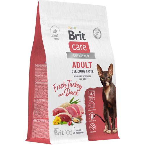 Сухой корм для привередливых кошек Brit Care Cat Adult Delicious Taste​, с индейкой и уткой 0,4 кг