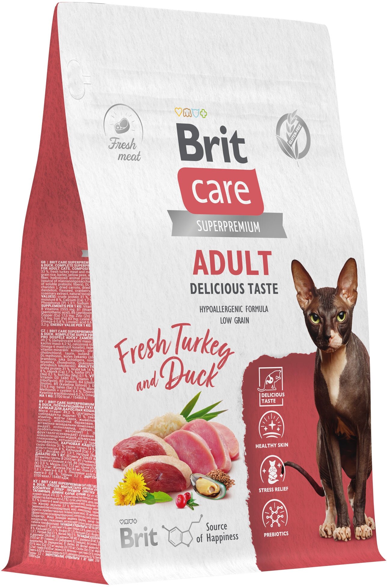 Сухой корм для привередливых кошек Brit Care Cat Adult Delicious Taste , с индейкой и уткой 0,4 кг - фотография № 1