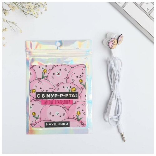 Наушники вакуумные в пакете Meow-вечеринка с микрофоном 10 х 15 см 289₽