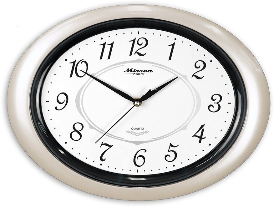 Большие настенные овальные часы MIRRON P2267A БПБ/Серые часы/Часы с большими арабскими цифрами/Белый (светлый) циферблат/Оригинальные часы/Часы в подарок