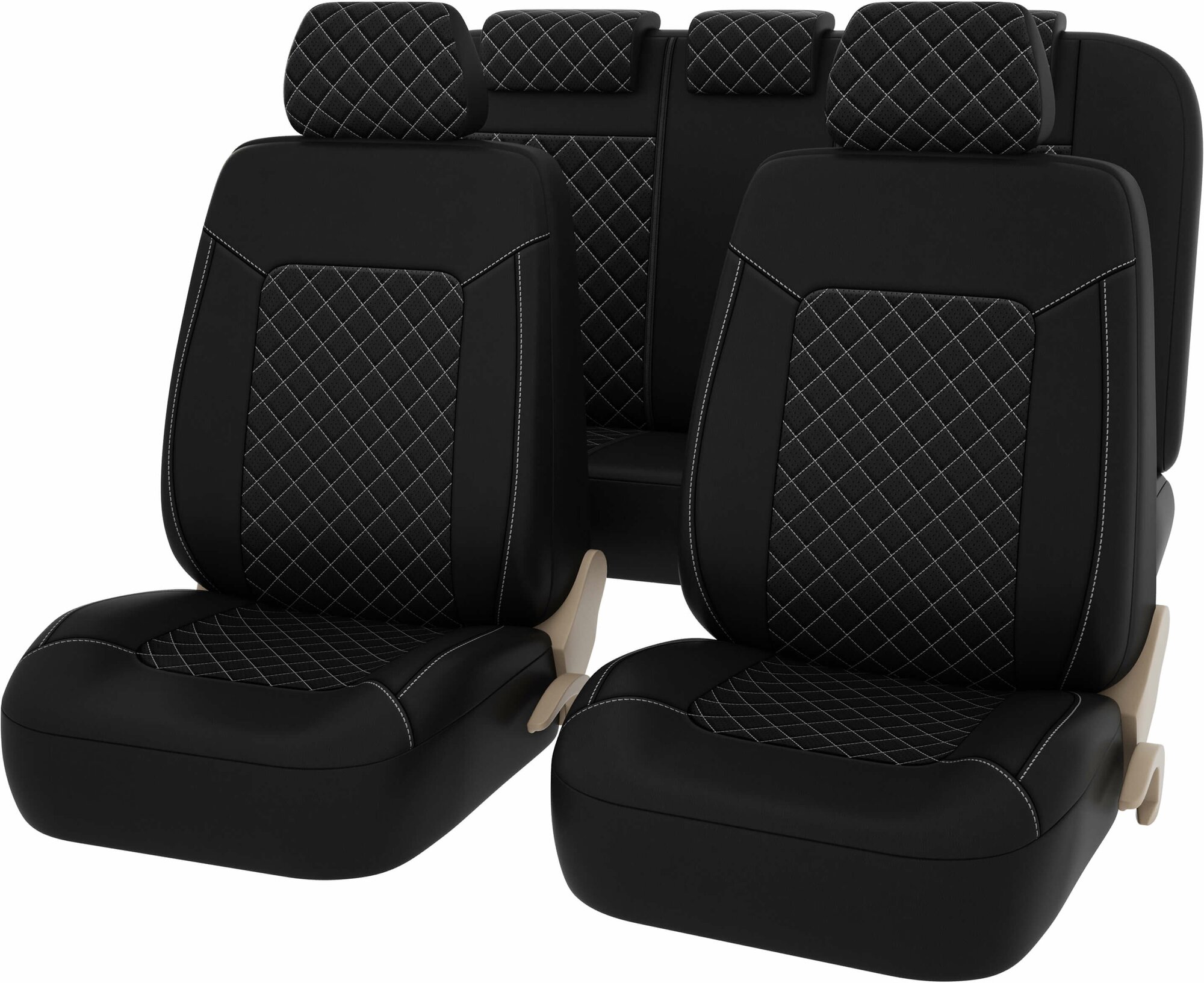 Чехлы для автомобильных сидений универсальные PSV Elegant Next (Черный с белой строчкой), ромб + экокожа,135953
