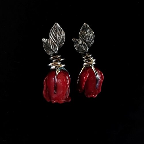 Серьги , стекло, размер/диаметр 40 мм, бордовый, красный