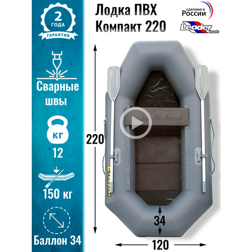 Leader boats/Надувная лодка ПВХ Компакт 220 фанерная слань (серая) leader boats надувная лодка пвх компакт 260 фанерная слань серая