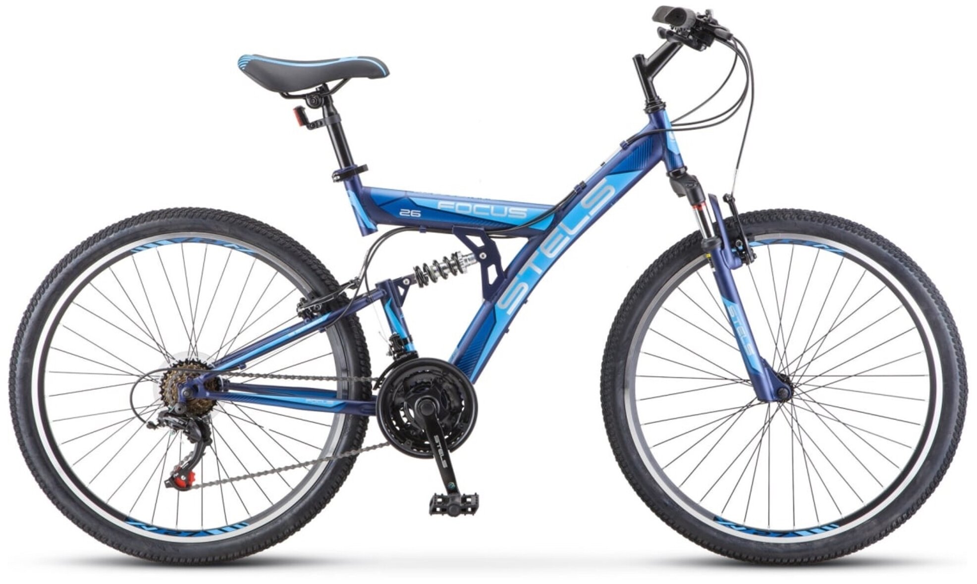 Горный (MTB) велосипед STELS Focus V 26 18-sp V030 (2021) темно-синий/синий 18" (требует финальной сборки)