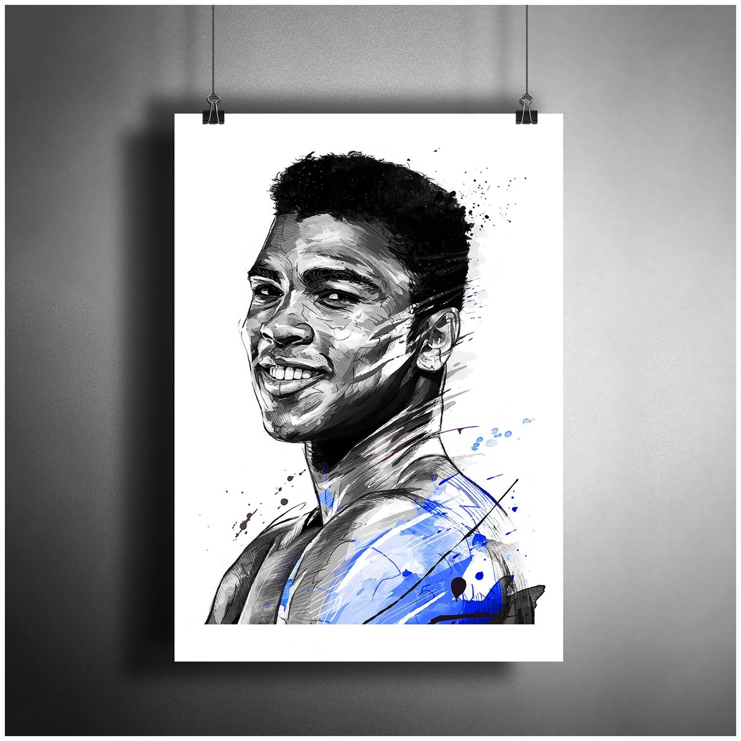 Постер плакат для интерьера "Американский боксер Мухаммед Али. Чемпион Олимпийских игр Muhammad Ali"/ Декор дома, офиса. A3 (297 x 420 мм)