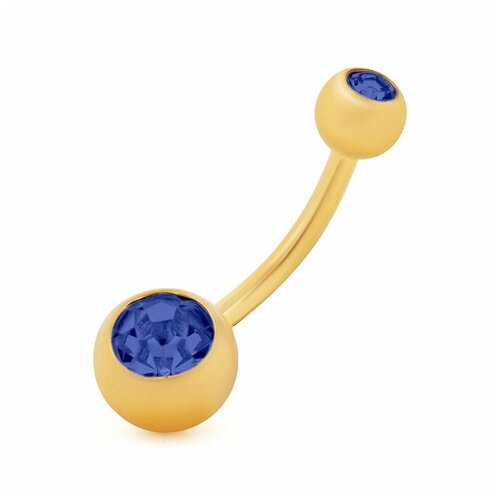 Банан в пупок золотистый (1.4мм на 12мм). Синий страз