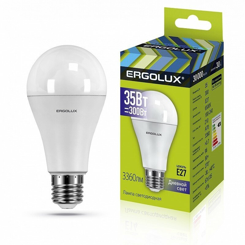 Ergolux LED-A70-35W-E27-6K (Эл. лампа светодиодная ЛОН 35Вт E27 6500K 180-240В), цена за 1 шт.