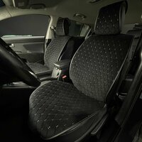 Накидки для Opel Astra J Sports Tourer IV (2010-2015) на передние сиденья Maximal Ромб, Алькантара, Черный с бежевой строчкой