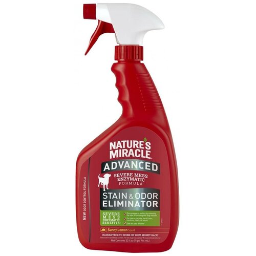 Спрей Nature's Miracle Advanced Dog Stain & Odor Eliminator Уничтожитель запаха и пятен с усиленной формулой с ароматом лимона для собак , 946 мл , 100 г