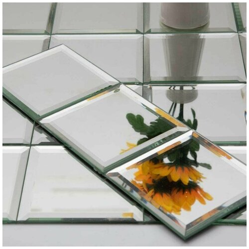 Зеркальная плитка с фацетом (уп. 10 шт) Квадрат 100х100, цвет Серебро,