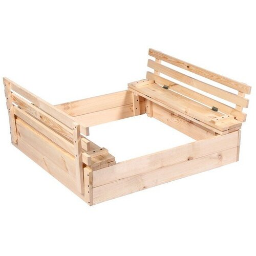 Песочница деревянная с крышкой 100 100 18 см без покраски лавочки 2 шт Greengo 12127₽
