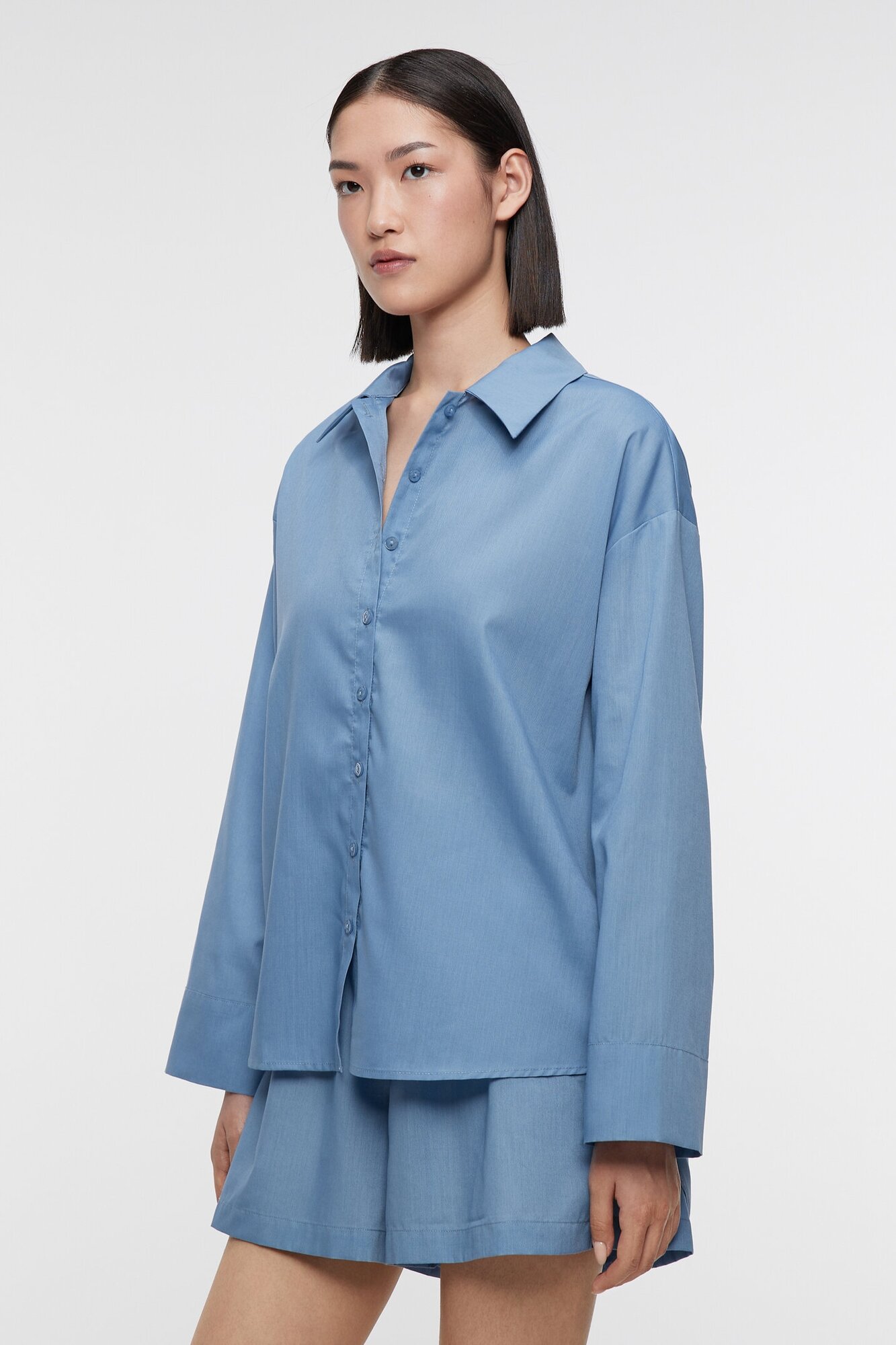 Рубашка oversize домашняя женская Befree Рубашка oversize домашняя с широкими манжетами 2326421004-40-S синий размер S - фотография № 2
