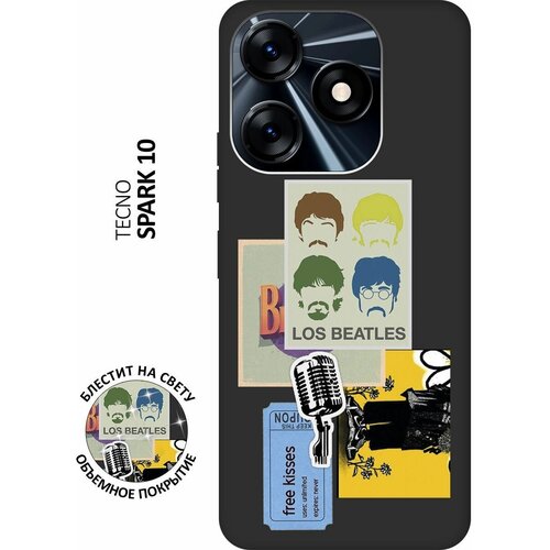 Матовый Soft Touch силиконовый чехол на Tecno Spark 10, Техно Спарк 10 с 3D принтом Beatles Stickers черный матовый soft touch силиконовый чехол на tecno spark 10 техно спарк 10 с 3d принтом stormtrooper stickers черный