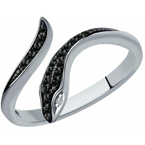 фото Кольцо diamant online, белое золото, 585 проба, бриллиант, размер 18, черный, бесцветный