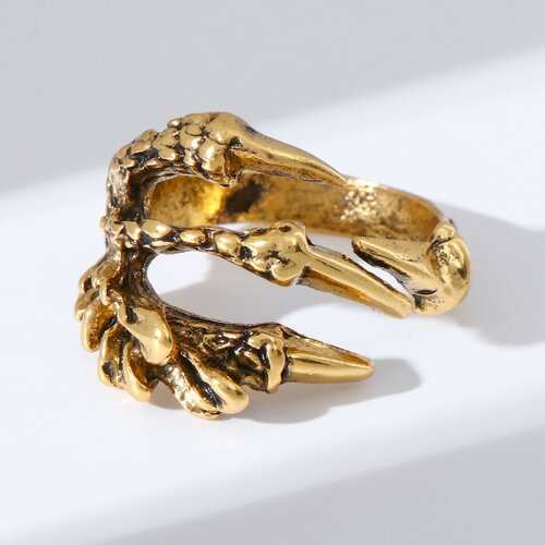 Кольцо, золотой кольцо перстень череп на костях цвет чернёное золото безразмерное