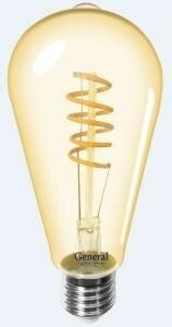 Светодиодная LED лампа General Lighting ST64SS E27 7W(540lm) 2700K 2K 64x140 нитевидная, золотая. 655306