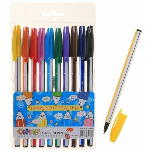 Набор ручек шариковых 10 цветов Полоски корпус в стержень 563₽