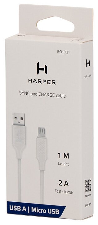 Кабель HARPER , USB A(m), micro USB B (m), 1м, белый - фото №2