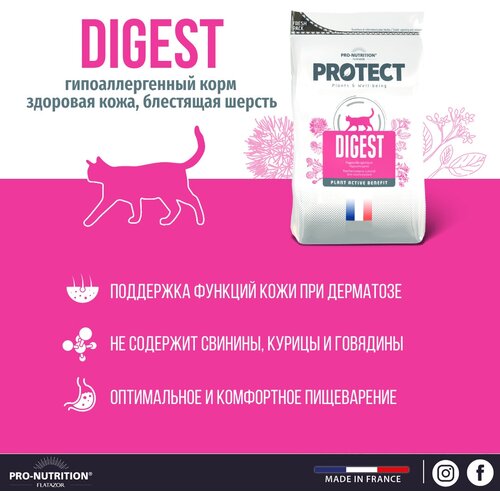 Сухой корм для кошек Pro-Nutrition Flatazor Protect Digest для снижения пищевой непереносимости, при дерматозе и при выпадении шерсти (2кг)