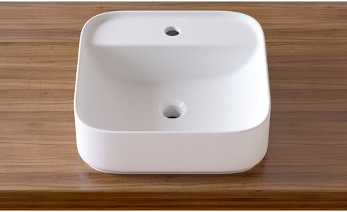 Накладная раковина в ванную Lavinia Boho Bathroom Sink Slim 33311007: умывальник из фарфора 42 см, квадратный, цвет глянцевый белый