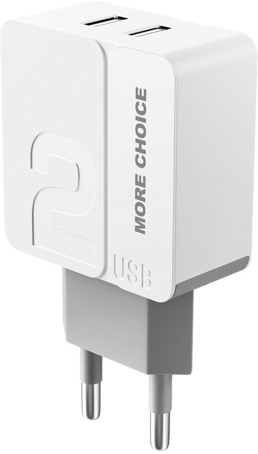 Сетевое зарядное устройство More choice NC46 2USB 2.4A бело-серый - фото №2