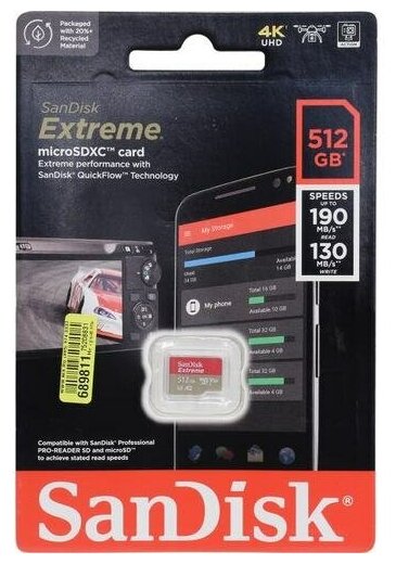Флеш карта microSD 512GB SanDisk microSDXC Class 10 UHS-I A2 C10 V30 U3 Extreme 190MB/s - фотография № 2