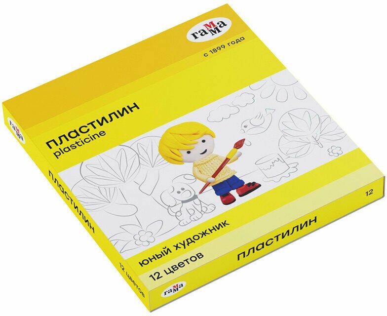 Пластилин Гамма "Юный художник" NEW, 12 цветов, 168г, со стеком, картон. упаковка, 298646