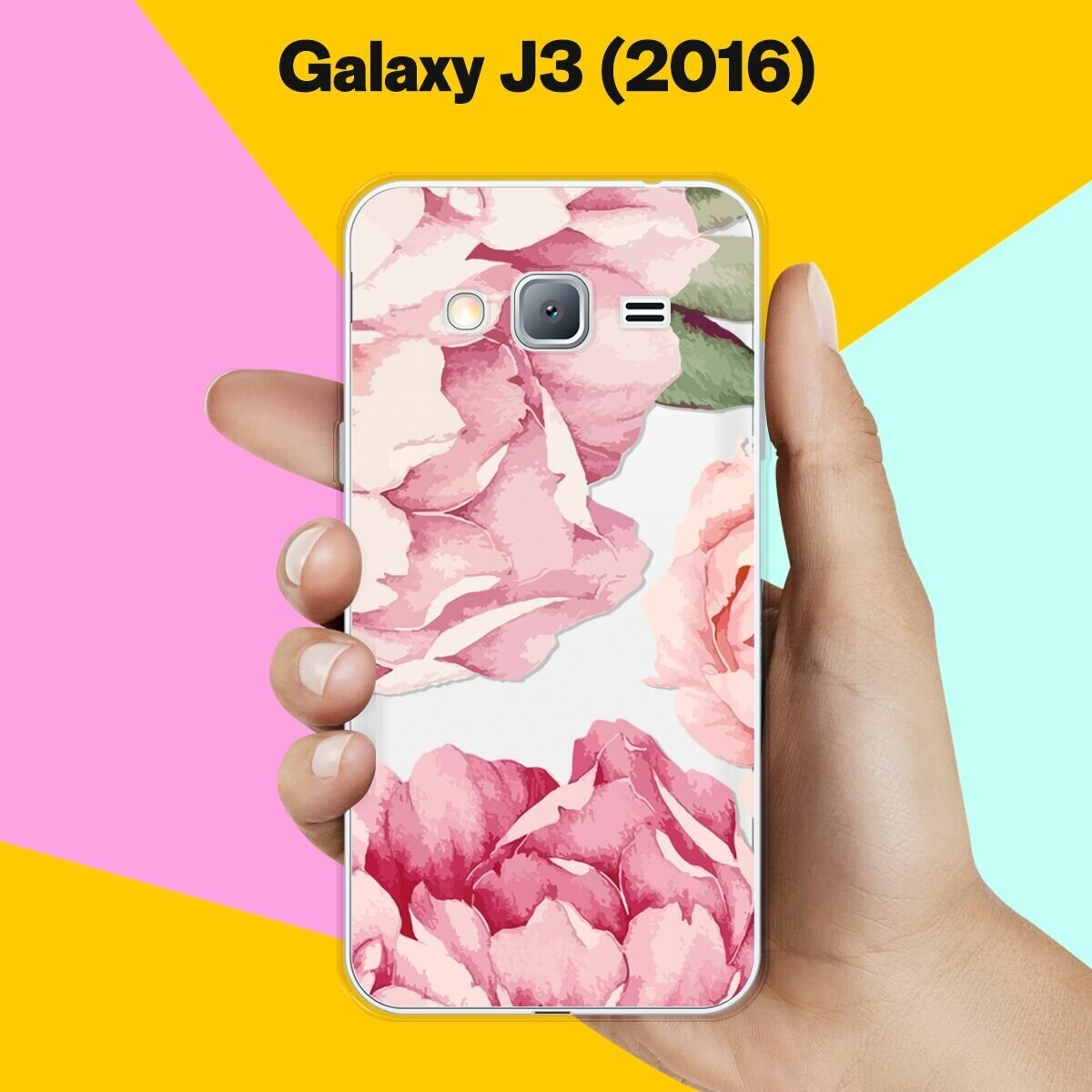 Силиконовый чехол на Samsung Galaxy J3 (2016) Пионы / для Самсунг Галакси Джи 3 2016