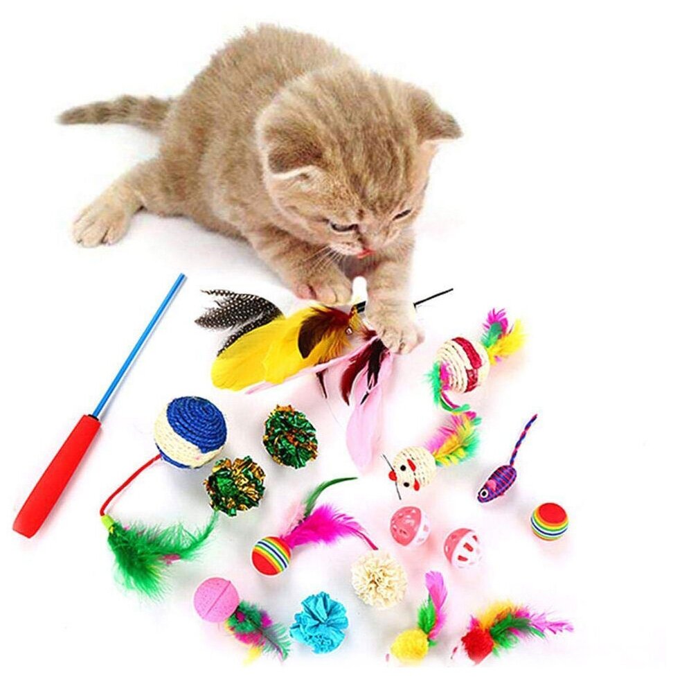 Набор интерактивные игрушки для кошки 20 шт (кошачий тоннель, мыши, шуршащие шары, удочка с перьями),Pets & Friends PF-CTS-01 - фотография № 3