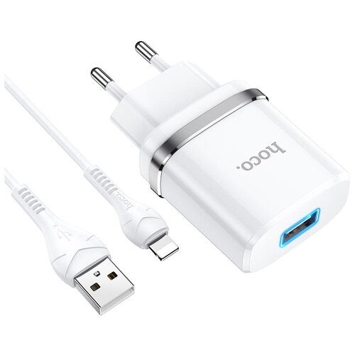 фото Сетевое зарядное устройство с кабелем lightning hoco n1 ardent - белое
